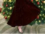 Spaghetti Strap Plain Glitter Tiered Velvet A-Line Evening Dress
