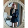 Lapel Collar Button Crop Blazer / Spaghetti Strap Plain Mini A-Line Dress / Set
