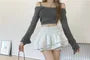 High Waist Plain Ruffle Mini Skort