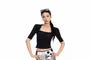 Elbow Sleeve Square Neck Plain Button Embellished Top