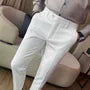 Mid Rise Plain Cropped Straight Leg Dress Pants