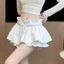 Drawstring Waist Plain Ruffle Mini A-Line Skort