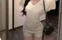 Batwing-Sleeve V-Neck Plain Slim Fit T-Shirt