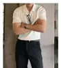 Short Sleeve V-Neck Plain Ribbed Knit Polo Top