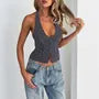 Halter V-Neck Polka Dot Corset Tank Top
