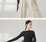 Long-Sleeve Boat Neck Plain Thumbhole Asymmetrical Dance Top / Elbow-Sleeve Dance Top