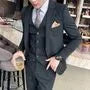 Set: Plain Single-Button Blazer + Vest + Straight Leg Dress Pants