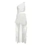 Sleeveless One Shoulder Plain Ruched Cut-Out Asymmetric Mini Dress