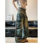 High Waist Washed Wide Leg Cargo Jeans