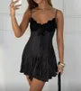 Spaghetti Strap Lace Panel Polka Dot Slim-Fit Mini A-Line Dress