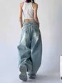 Mid Rise Washed Barrel Baggy Jeans