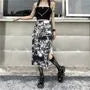 High Rise Tie Dye Chain Accent Slit Midi Pencil Skirt