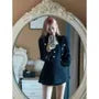 Lapel Collar Button Crop Blazer / Spaghetti Strap Plain Mini A-Line Dress / Set