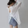 Long-Sleeve Collared Plain Backless Button Up Shirt