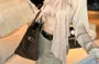 Long Sleeve Stand Collar Plain Tie-Up Crop Blouse / High Waist Plain Maxi Pencil Skirt / Belt / Set