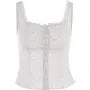 Square-Neck Lace-Trim Pointelle Slit Crop Tank Top