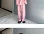 Set: Mock Two-Piece Peak Lapel Plain Buttoned Slit Blazer + Mid Rise Wide Leg Dress Pants