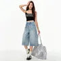 Mid Rise Plain Wide Leg Jorts