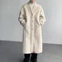 V-Neck Plain Fluffy Button-Up Long Coat