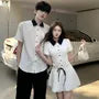 Couple Matching Short-Sleeve Striped Shirt / Mini A-Line Shirt Dress / Set
