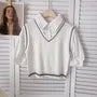 Mock Two-Piece Short-Sleeve Knit Panel Blouse
