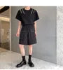 Drawstring Waist Plain Studded Shorts