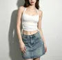 Halter Neck Plain Cut-Out Side Drawstring Slim-Fit Crop Camisole Top