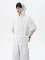 Set: Short Sleeve Plain Hooded Button Top + Mid Rise Shorts