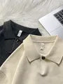 Drop Shoulder Plain Polo Sweater