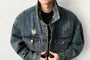Collared Washed Button-Up Denim Jacket
