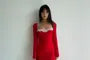 Long Sleeve Sweetheart Neck Panel Lace Midi Sheath Dress