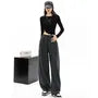 Mid-Waist Drawstring Pocketed Wide-Leg Plain Sweatpants