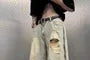 Low Rise Washed Distressed Denim Shorts