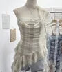 Spaghetti Strap Square Neck Plaid Ruffle Trim Cami Top