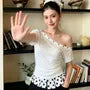 Short Sleeve Cold Shoulder Polka Dot Paneled Slim-Fit T-Shirt