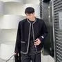 Round Neck Chained Trim Open Front Jacket