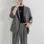 Set: 3/4-Sleeve One-Buttoned Blazer + High Waist Straight Leg Dress Pants