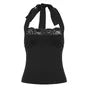 Halter Neck Lace Panel Plain Slim-Fit Crop Tank Top