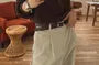 Unisex Long-Sleeve Two-Tone Loose-Fit Polo-Shirt