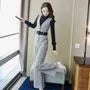 Long-Sleeve Mock Neck Striped T-Shirt / Sleeveless V-Neck Jumpsuit / Set