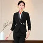 V-Neck Contrast Trim Single Breasted Wrap Blazer / V-Neck Button Vest / High Waist Cropped Straight Leg Dress Pants / Mini Pencil Skirt / Long Sleeve V-Neck Plain Shirt / Set
