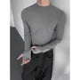 Long-Sleeve Mock Neck Plain Slim Fit T-Shirt