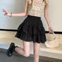 Elastic Waist Plain Mini A-Line Tiered Skirt