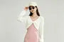 V-Neck Plain Pom Pom Cropped Blouse / Spaghetti Strap Bow Front Slit Mini A-Line Dress