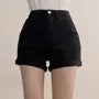 High Waist Washed Roll Up Hem Denim Hot Pants