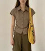 Short Sleeve Checked Side Drawstring Slim-Fit Shirt