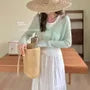 V-Neck Button-Up Plain Sheer Crop Cardigan