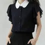 Short-Sleeve Two Tone Ruffle Shirt