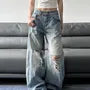 Low Rise Washed Distressed Wide Leg Jeans