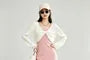 V-Neck Plain Pom Pom Cropped Blouse / Spaghetti Strap Bow Front Slit Mini A-Line Dress